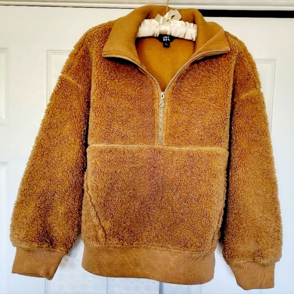 JoyLab Women's Sherpa Fleece Teddy Jacket Half Zip Pullover Camel Kangaroo Large - Picture 5 of 16